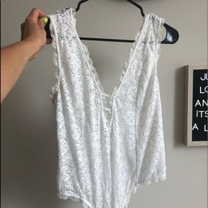Free People White Lace Body Suit